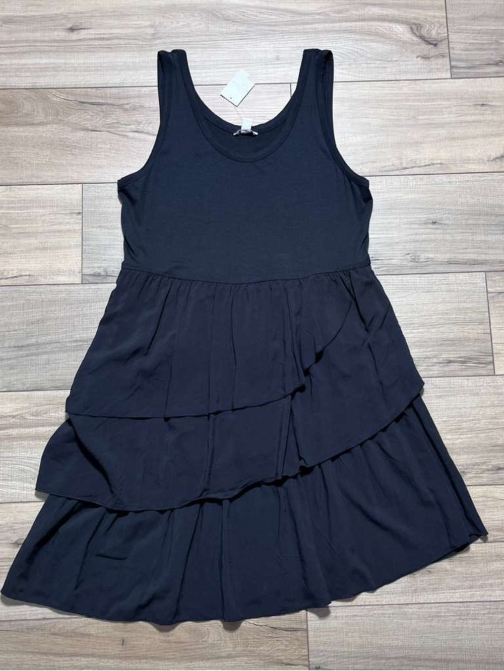 C EST. 1946‎ Womens Tiered Scoop Neck Tank Dress Size Large Black